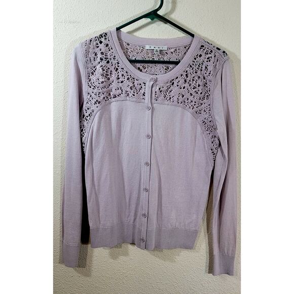 CAbi Lilac Light Purple Crochet Collar Button Up Cardigan Sweater Small Soft - Picture 7 of 7